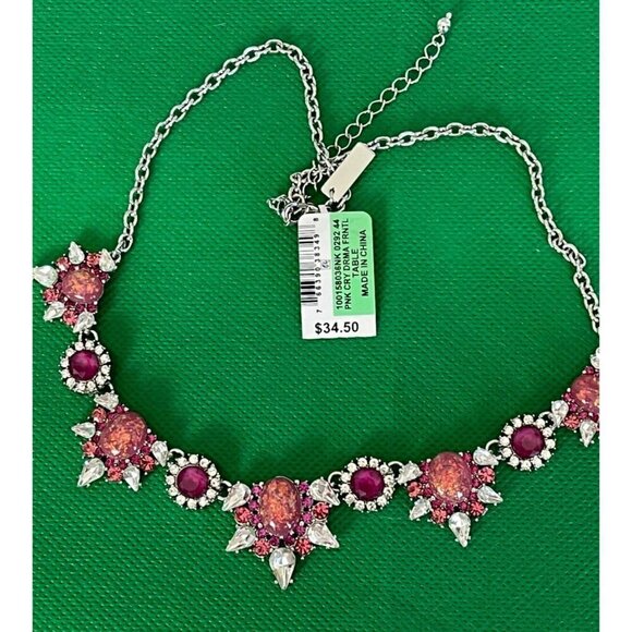 INC International Concept Silver-Tone Pink Stone Cluster Statement Necklace - Picture 3 of 4